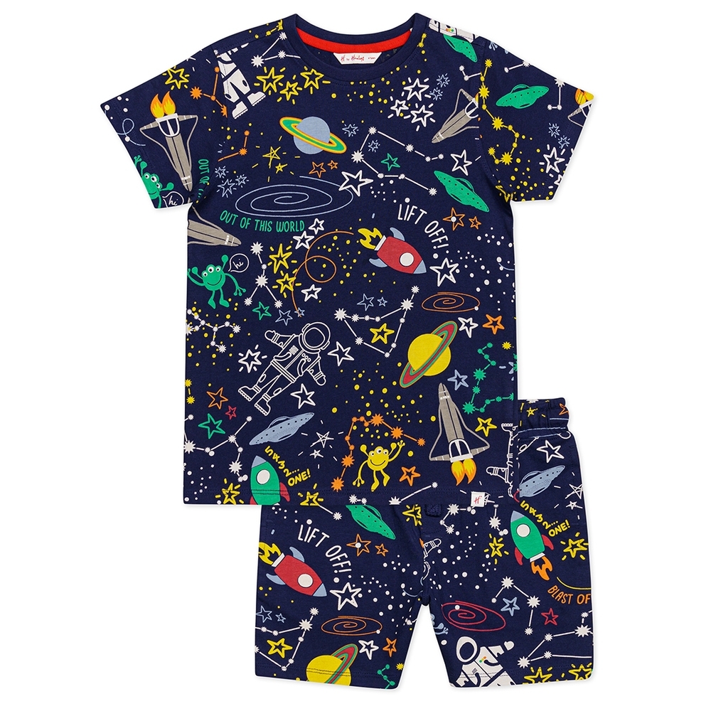 

H by hamleys boys roll up pyjama short set- multi pack of 2