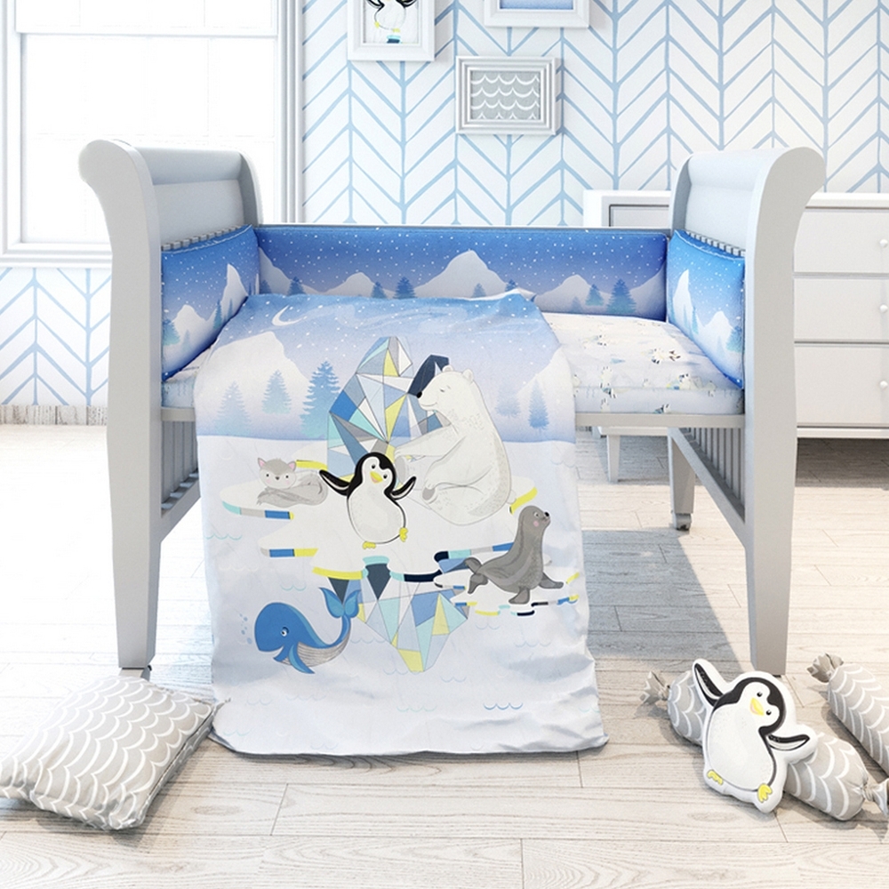 

Fancy fluff arctic baby cot bedding set blue
