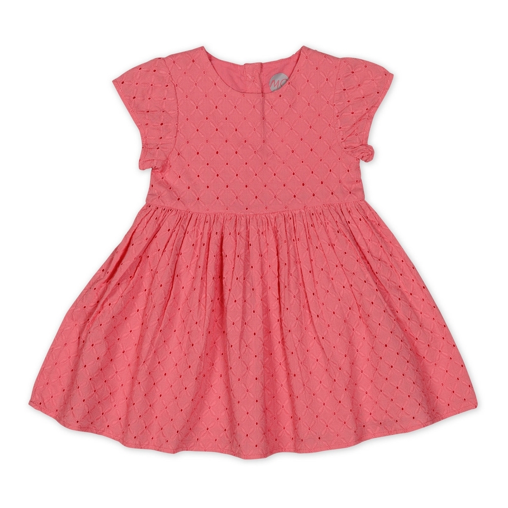 

Girls Half sleeve Casual dress-Embroidered Pink