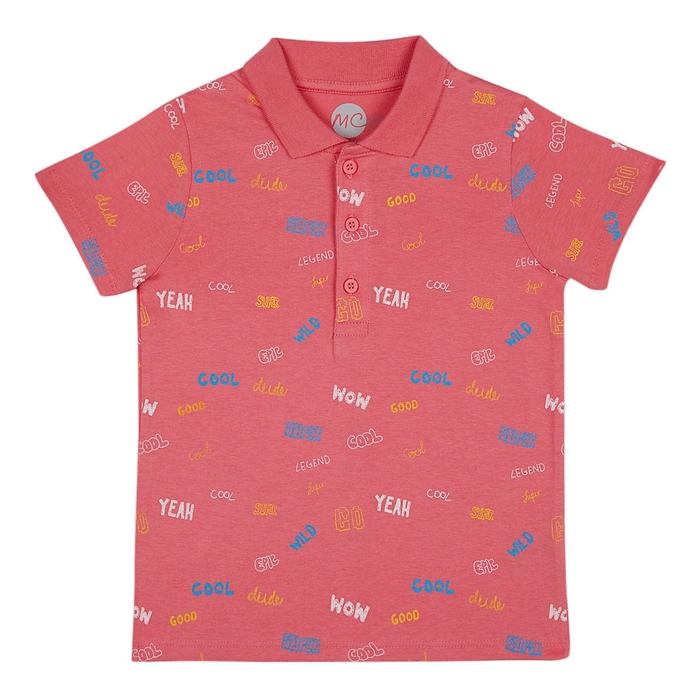 

Boys Half sleeve Polo-Printed Pink