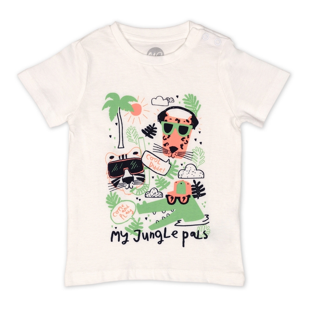 

Boys Half sleeve Round neck tee-Printed White