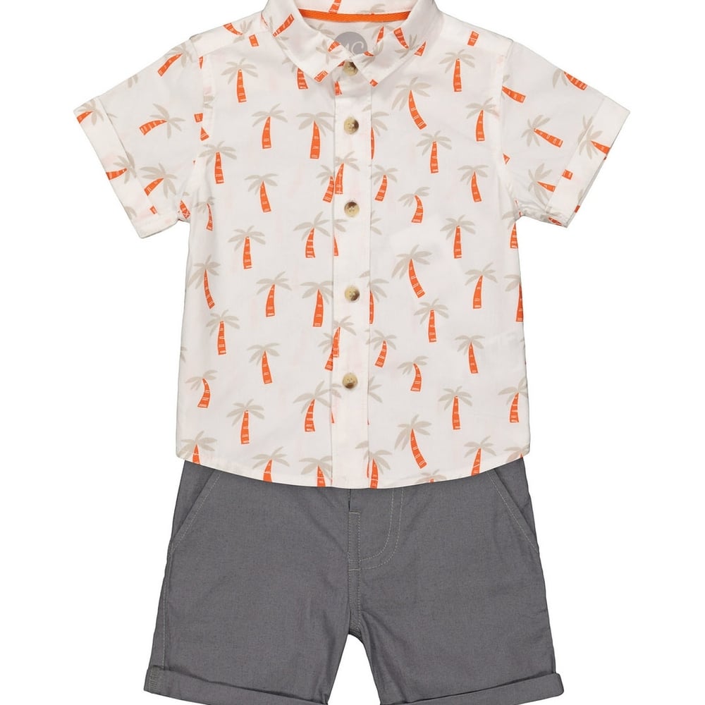 

Boys Printed Shirt and Dark grey shorts