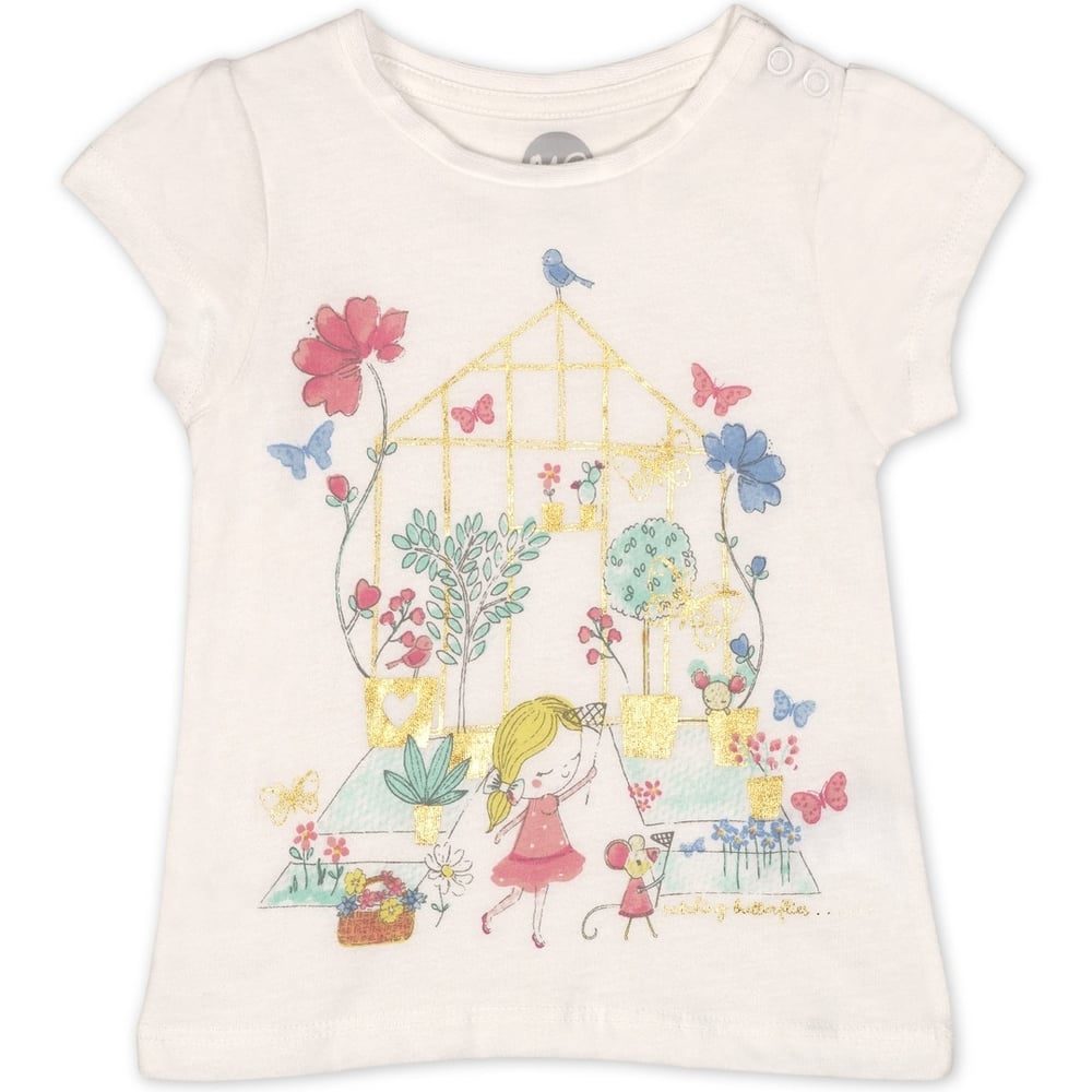 

Girls Half sleeve Round neck tee-Printed White