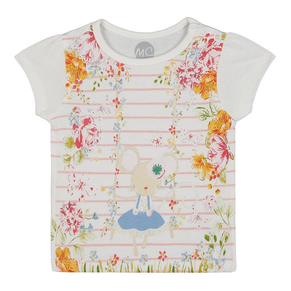 

Girls Half sleeve Round neck tee-Printed White