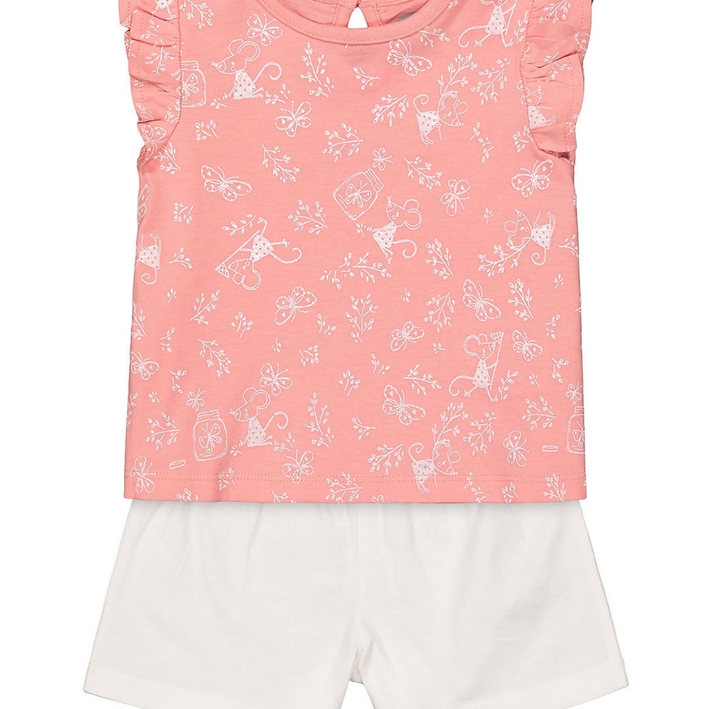 

Girls printed pink top and white shorts