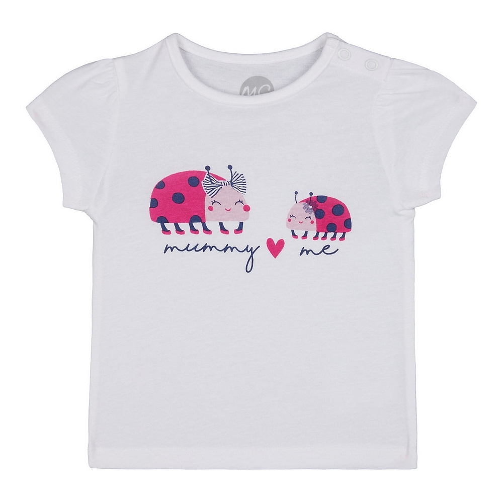 

Girls Half sleeve Round neck tee-Printed White