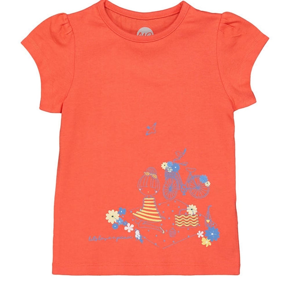 

Girls Half sleeve Round neck tee-Printed Orange