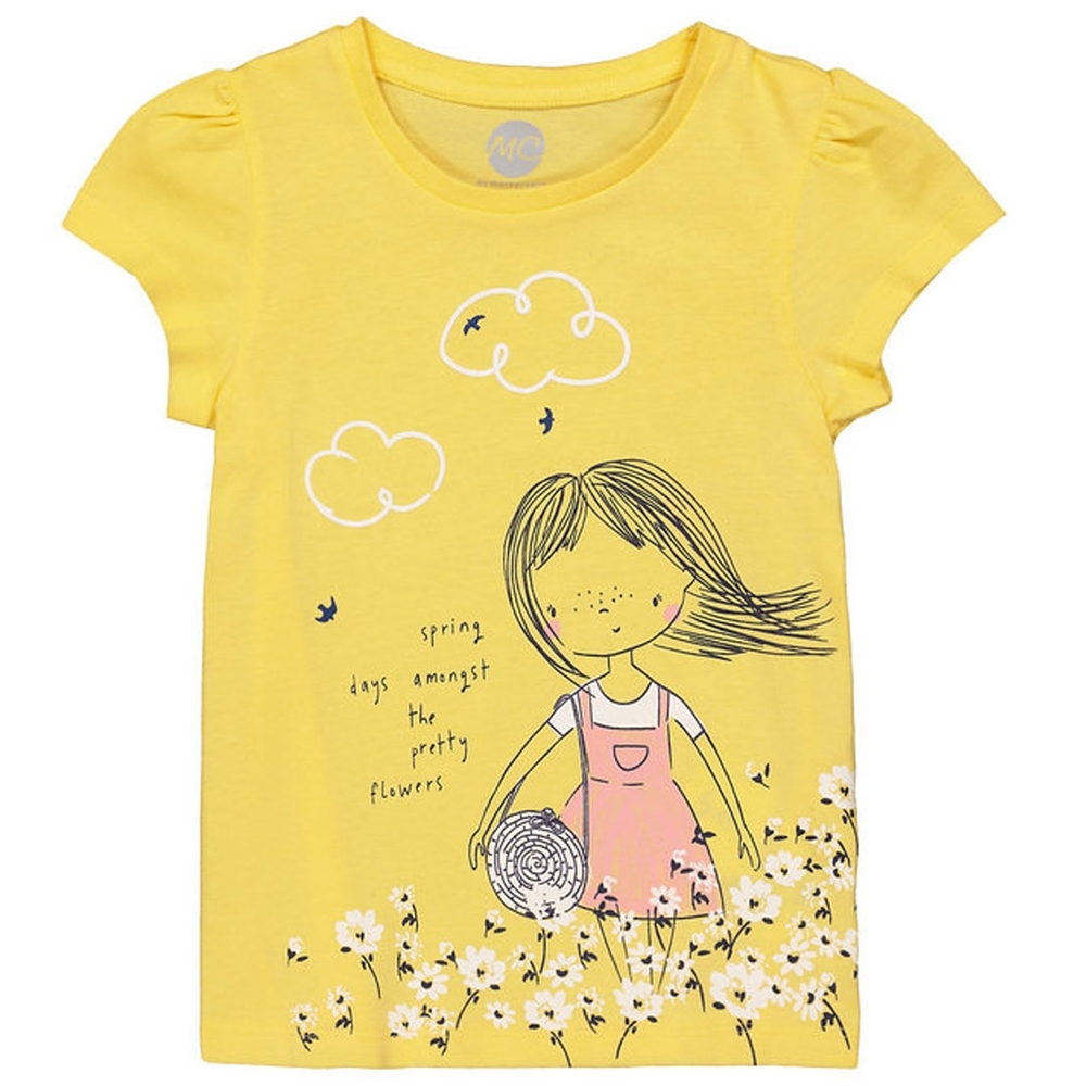 

Girls Half sleeve Round neck tee-Printed Yellow