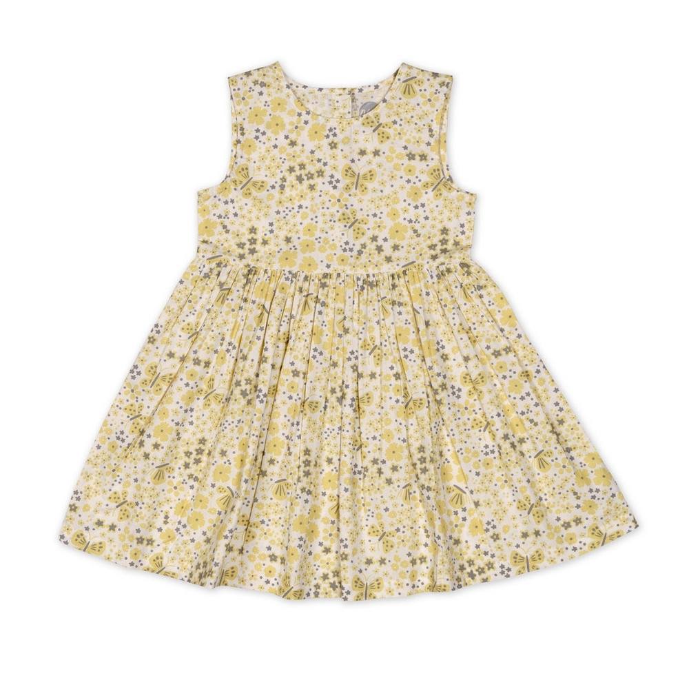 

Girls Sleeveless Casual dress-Printed Yellow