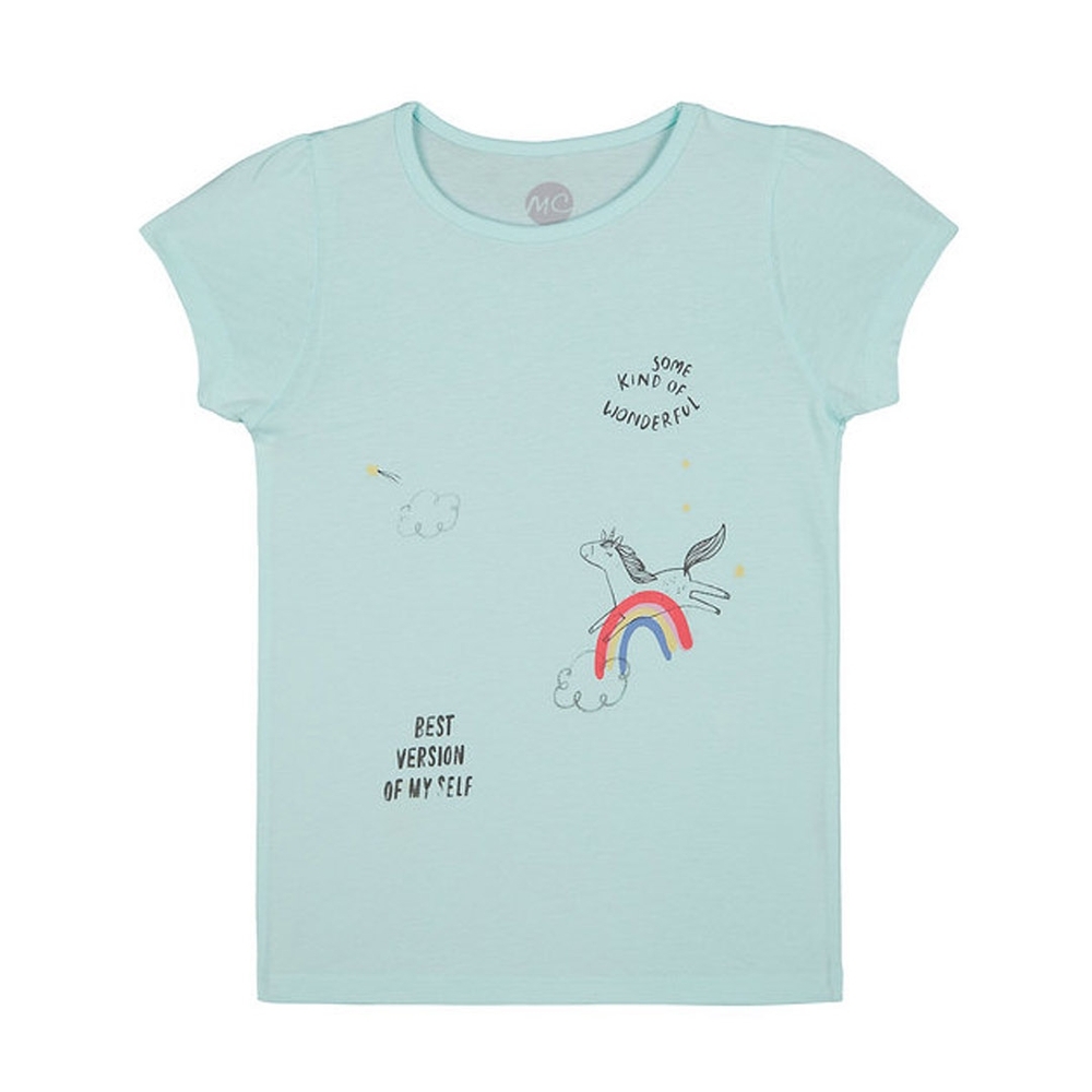 

Girls Half sleeve Round neck tee-Printed Blue