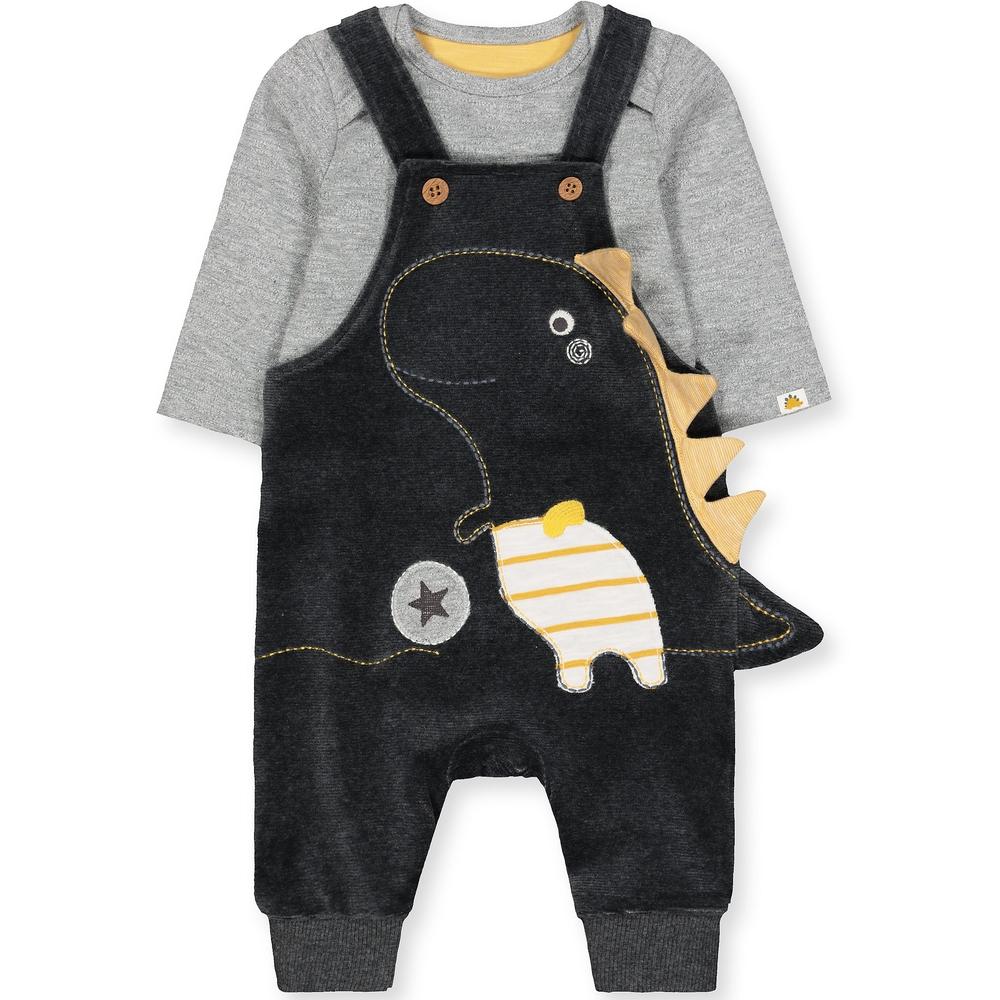 

Boys Full Sleeves Dungaree Set 3D Dino Spikes - Black Grey