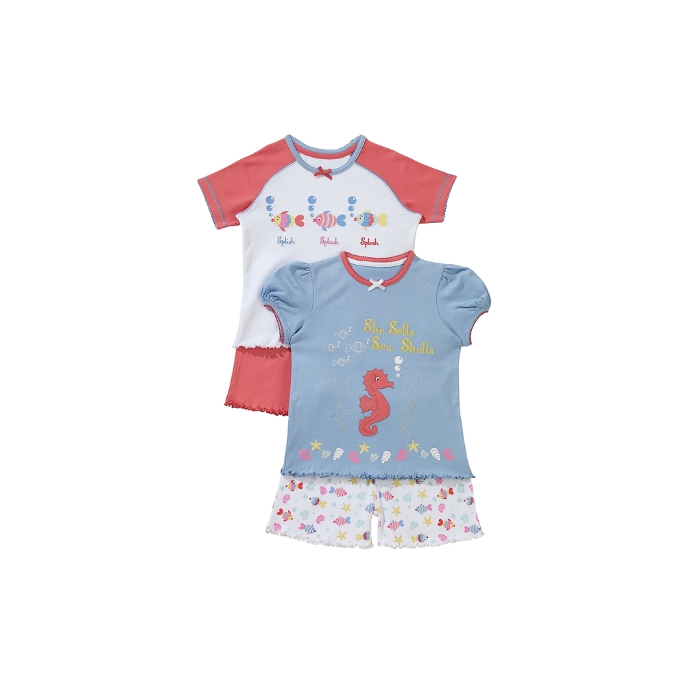 

Girls Half Sleeves Shortie Pyjama Set Fish Print - Pack Of 2 - Multicolor