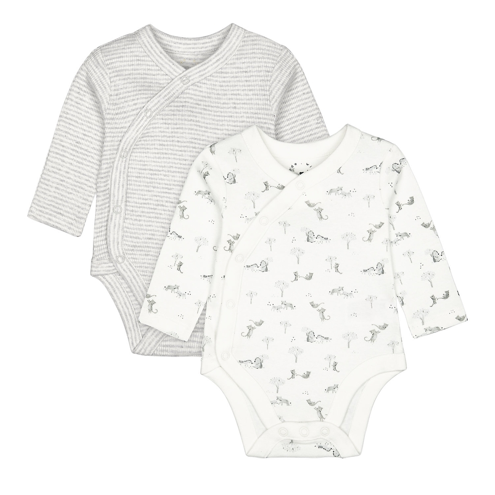 

Unisex Full Sleeves Bodysuit Adorable Prints-Pack of 2-Grey