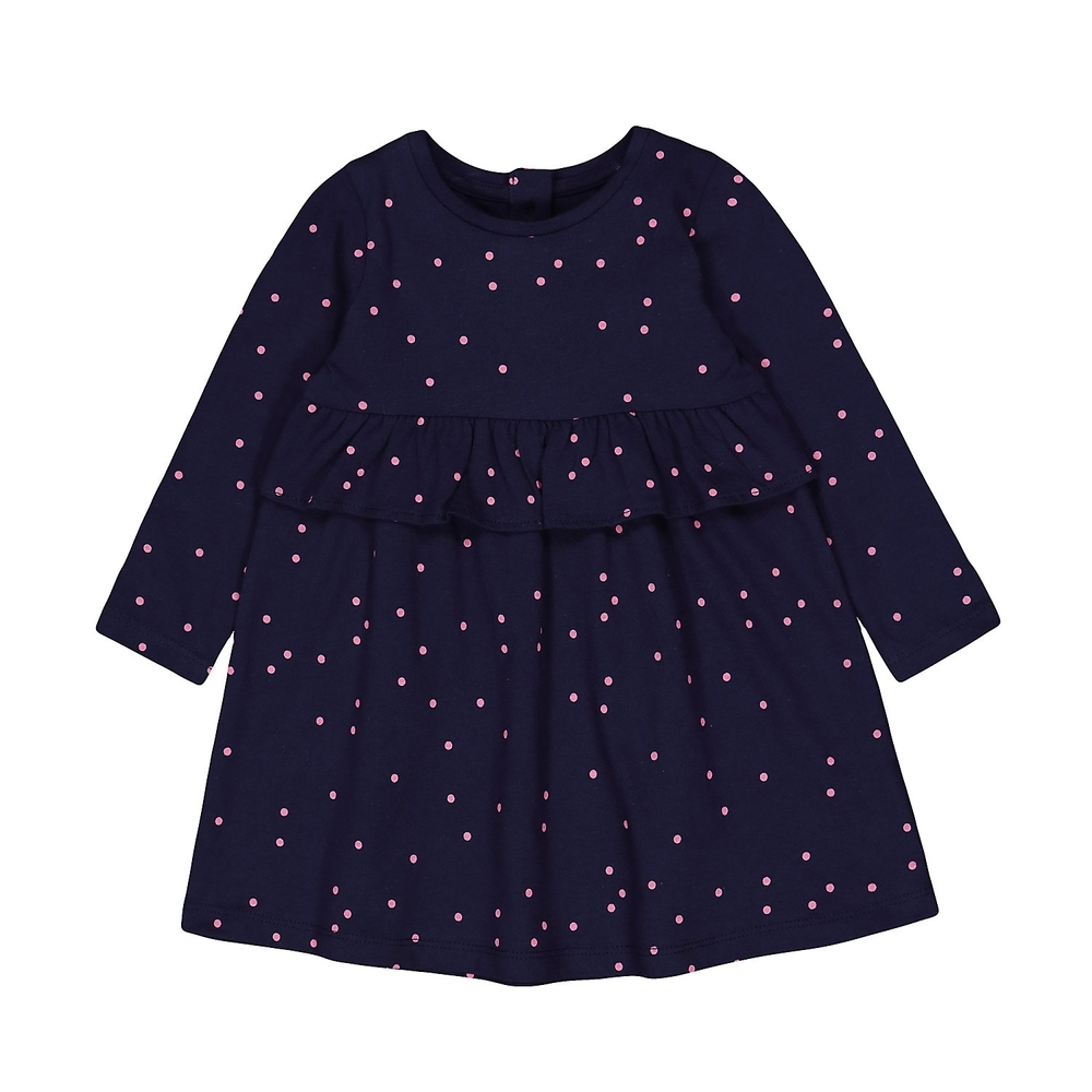 

Girls Full Sleeves Dress Polka Dots-Navy