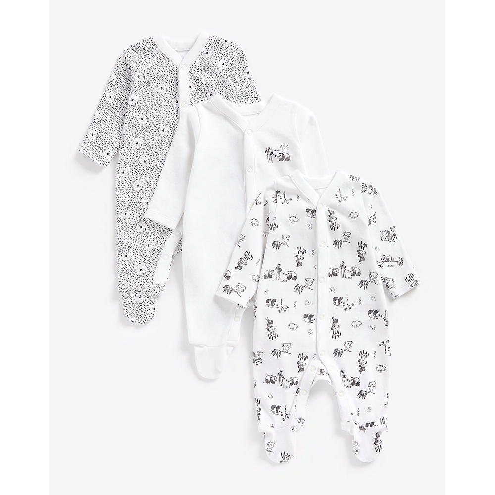 

Unisex Full Sleeves Sleepsuits Polar Bear Printed-Pack of 3-White