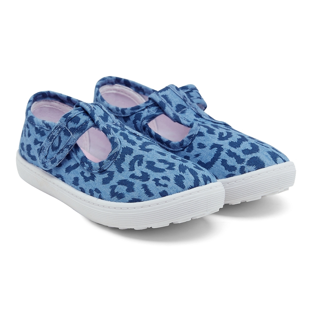 

Girls Leopard Print T-Bar Canvas Shoes - Blue