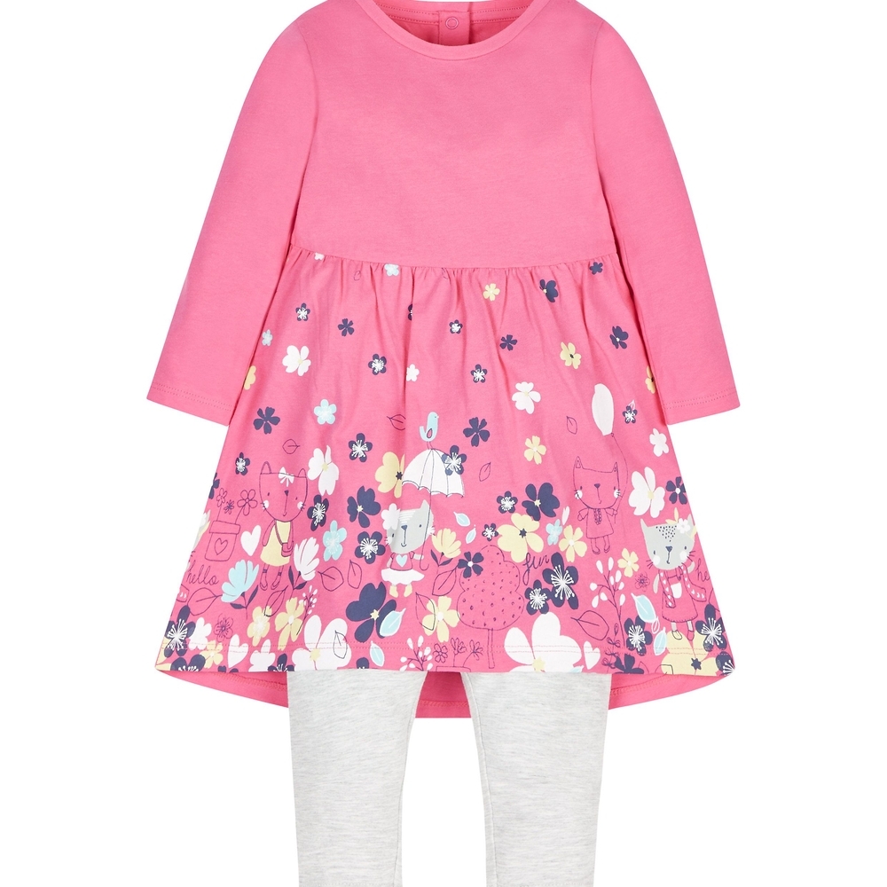 

Pink Cat Dress And Leggings Set