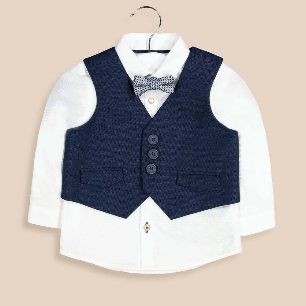 

White Shirt Waistcoat And Bow Tie Set