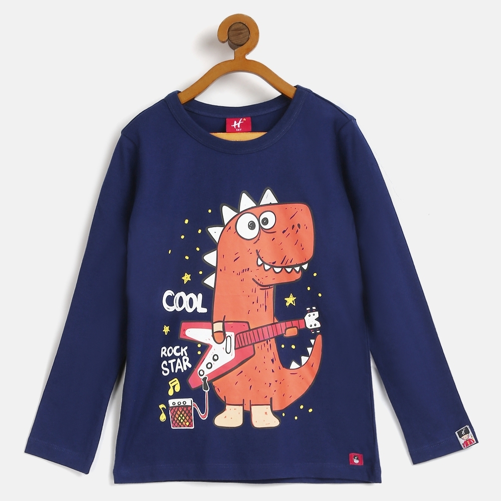 

H by Hamleys Boys Full Sleeves T-Shirt Dino Print -Navy