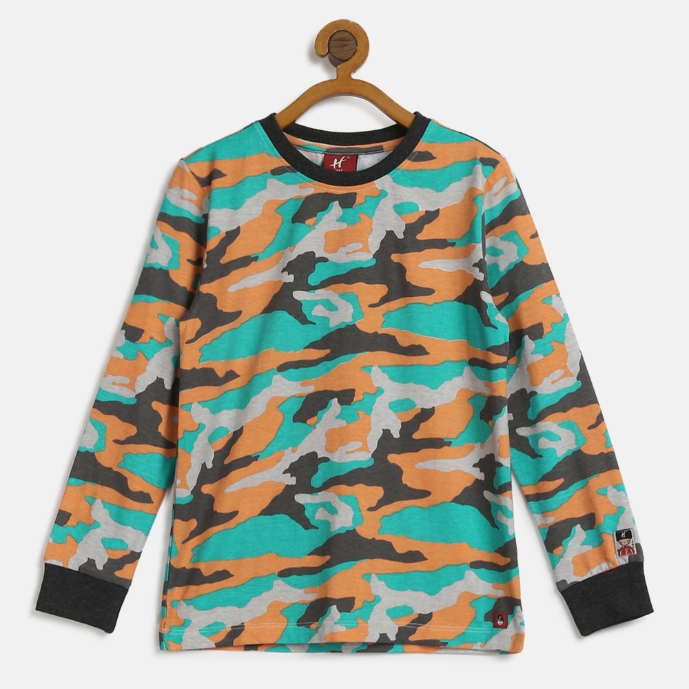 

H by Hamleys Boys Full Sleeves T-Shirt Camo Print-Orange