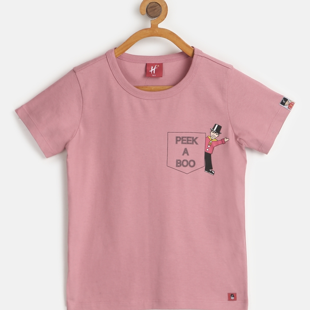 

H by Hamleys Boys Short Sleeves T-Shirt Peekaboo Print -Pink