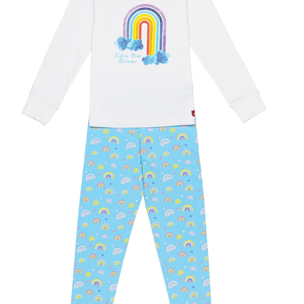 

H by Hamleys Girls Full Sleeves Pyjama Set Rainbow Print -Blue