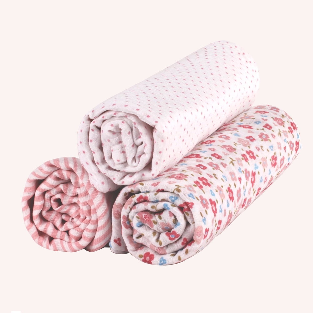 

Abracadabra vintage floral muslin swaddle pink pack of 3