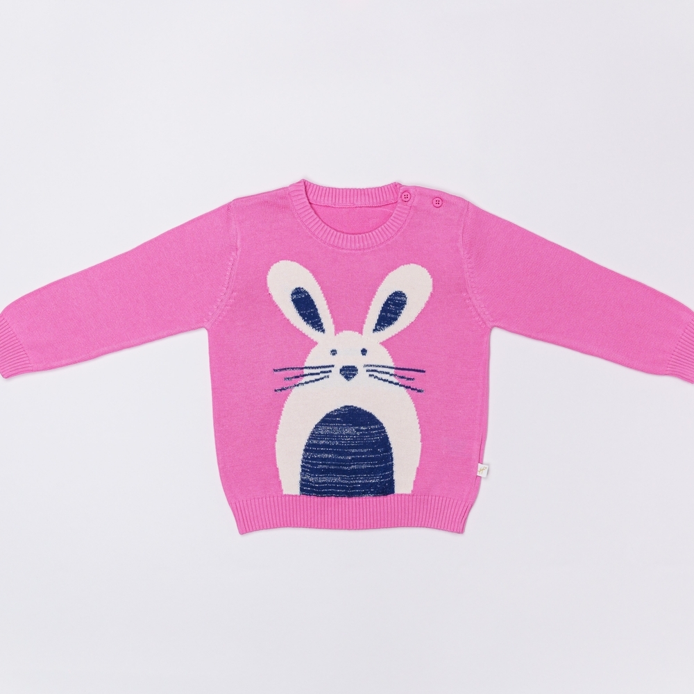 

H by Hamleys Girls Full Sleeve Sweater Cute Bunny-Pink