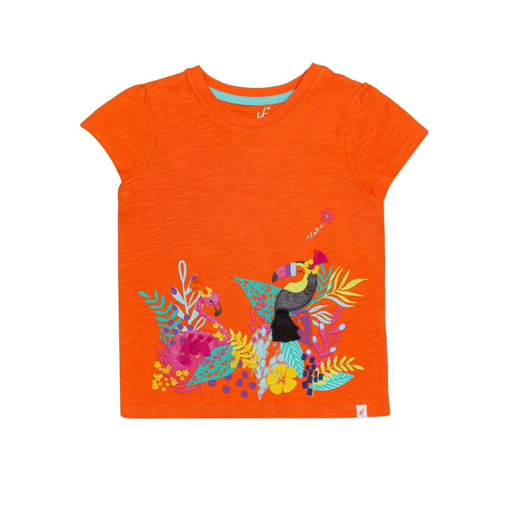 

H by Hamleys Girls Short Sleeves Top Tropical Print-Orange