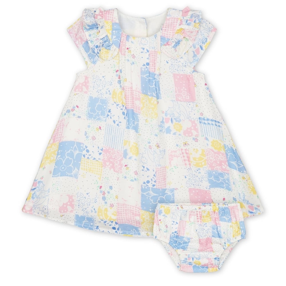 

Girls Half Sleeves Dress With Knickers Printed With Frill Details - Multicolor