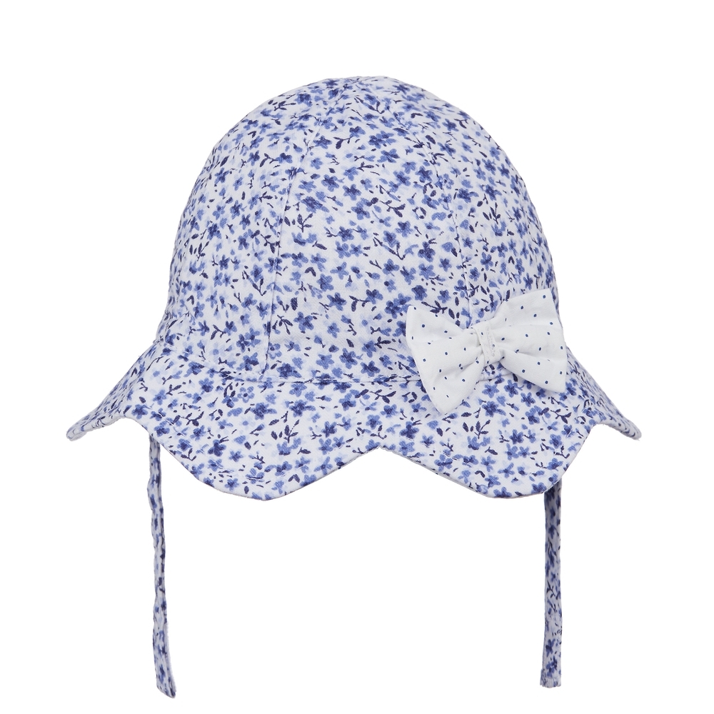 

Girls Hat With Bow Floral Print - Blue