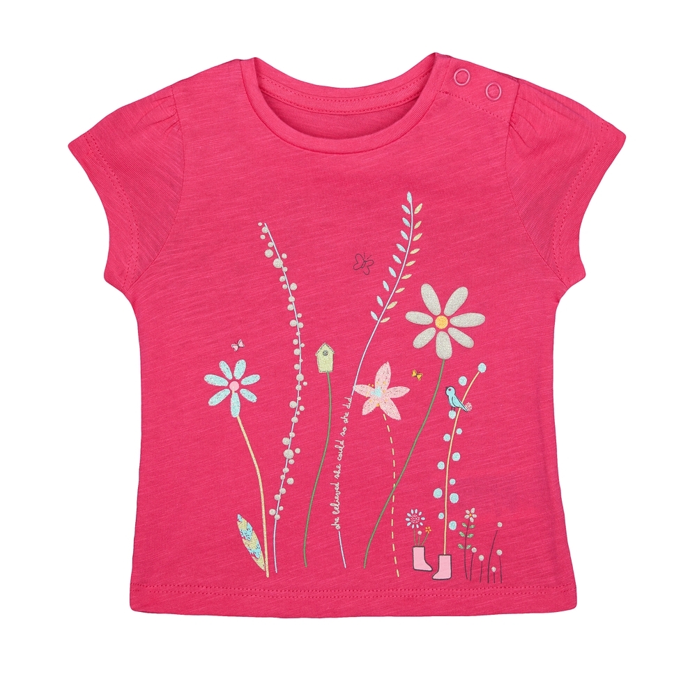 

Girls Half Sleeves T-Shirt Glitter Floral Print - Pink