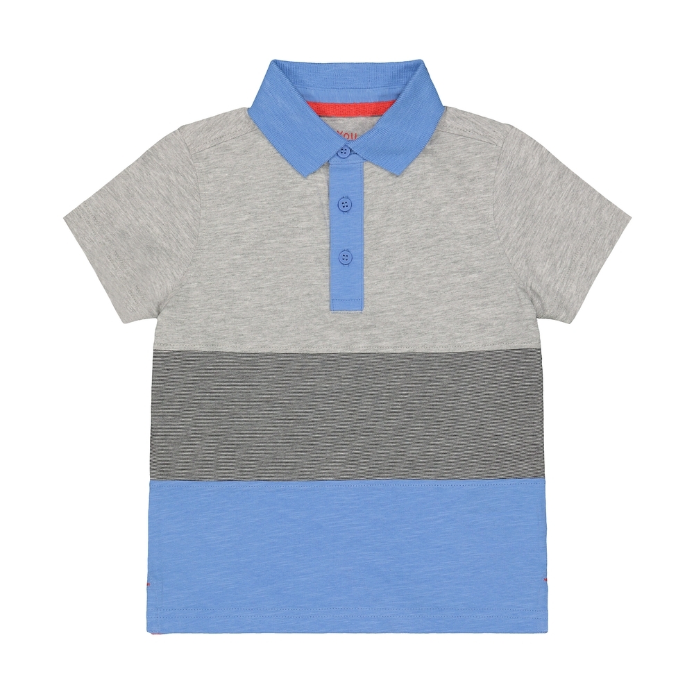 

Boys Half Sleeves Polo T-Shirt Color Blocked - Grey Blue