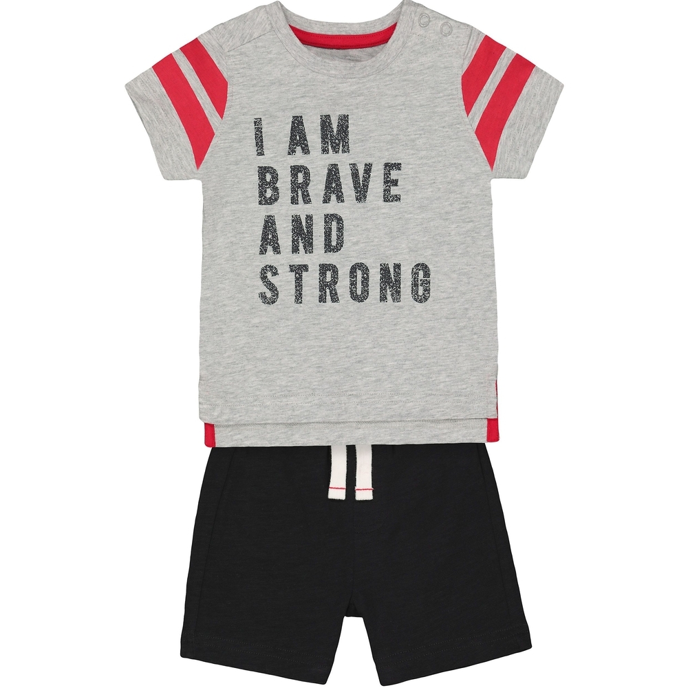 

Boys Half Sleeves T-Shirt And Shorts Set Text Print - Grey Black
