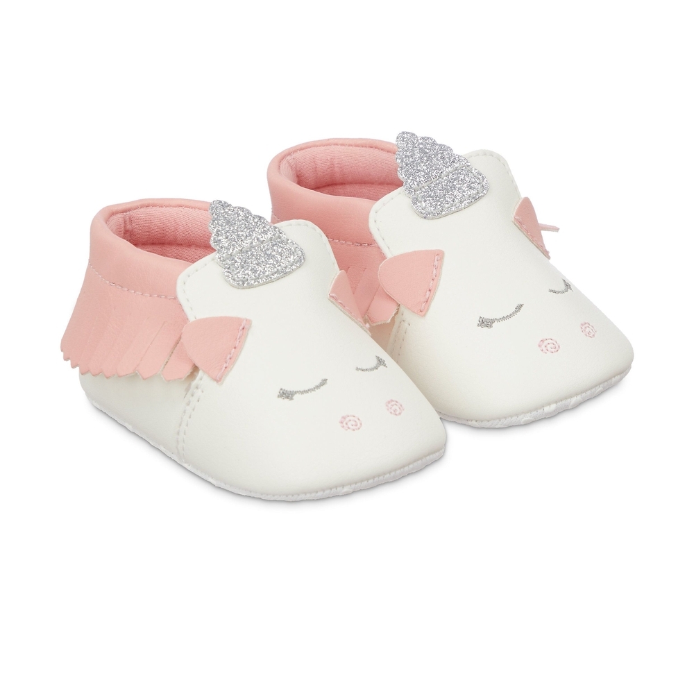 

Girls Cute Unicorn Pram Shoes - White