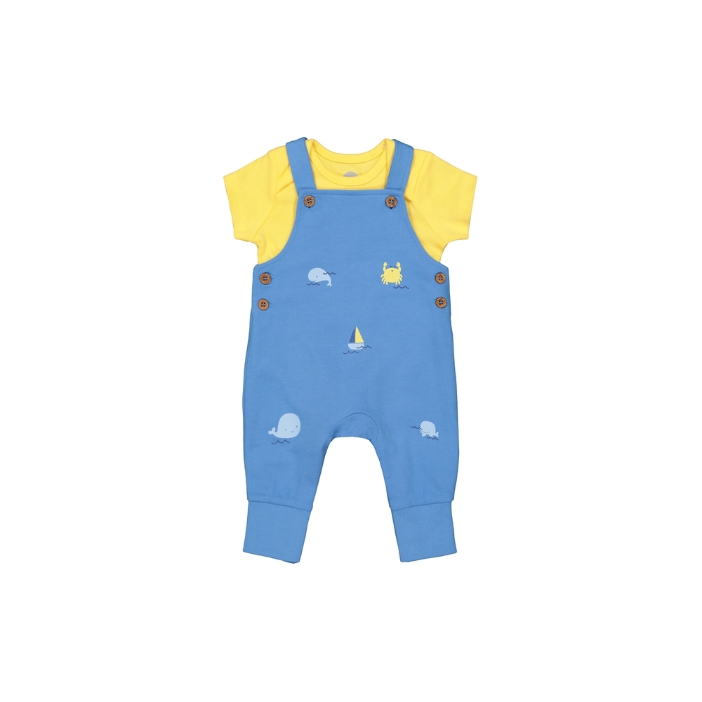 

Boys Half Sleeves Dungaree Set Whale Print - Yellow Blue