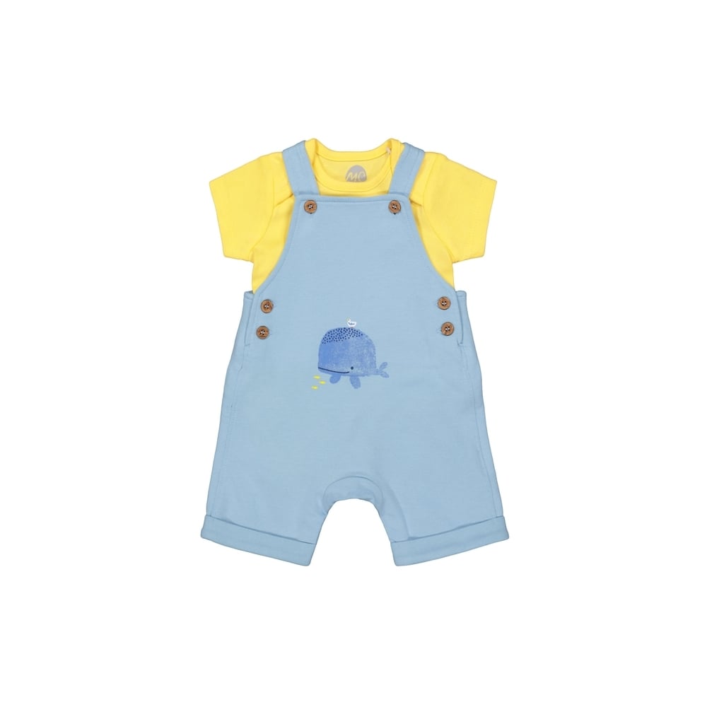 

Boys Half Sleeves Dungaree Set Whale Print - Yellow Blue