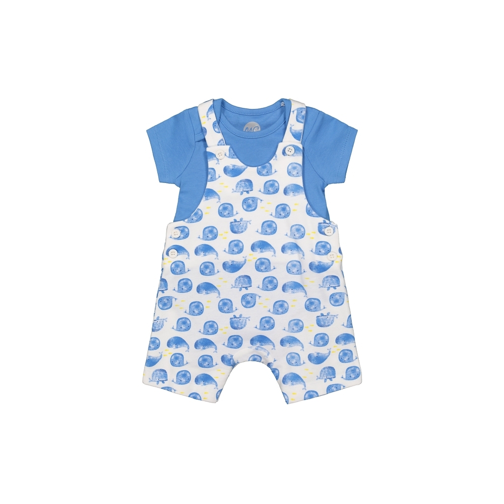 

Boys Half Sleeves Dungaree Set Whale Print - Blue White