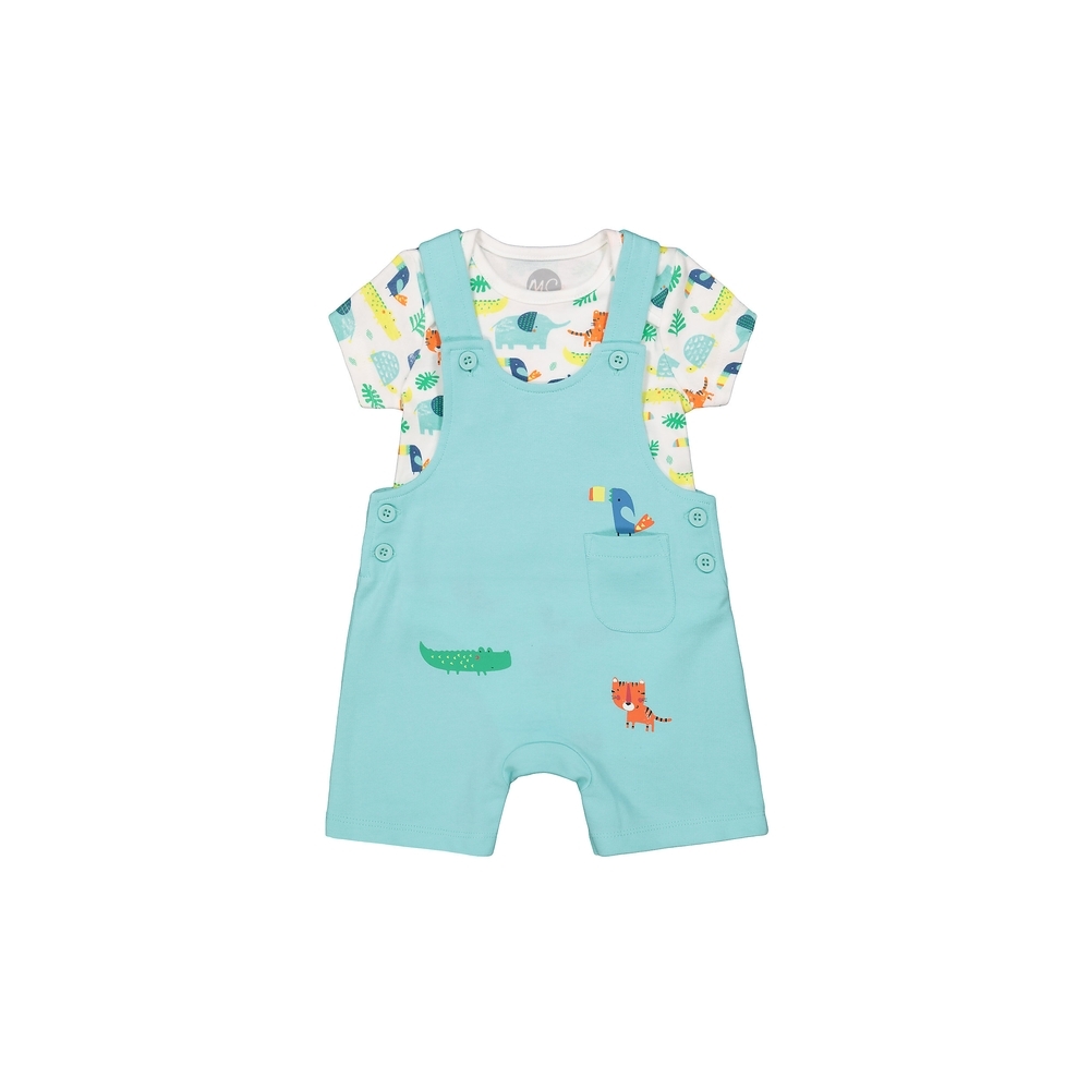 

Boys Half Sleeves Dungaree Set Animal Print - Blue White
