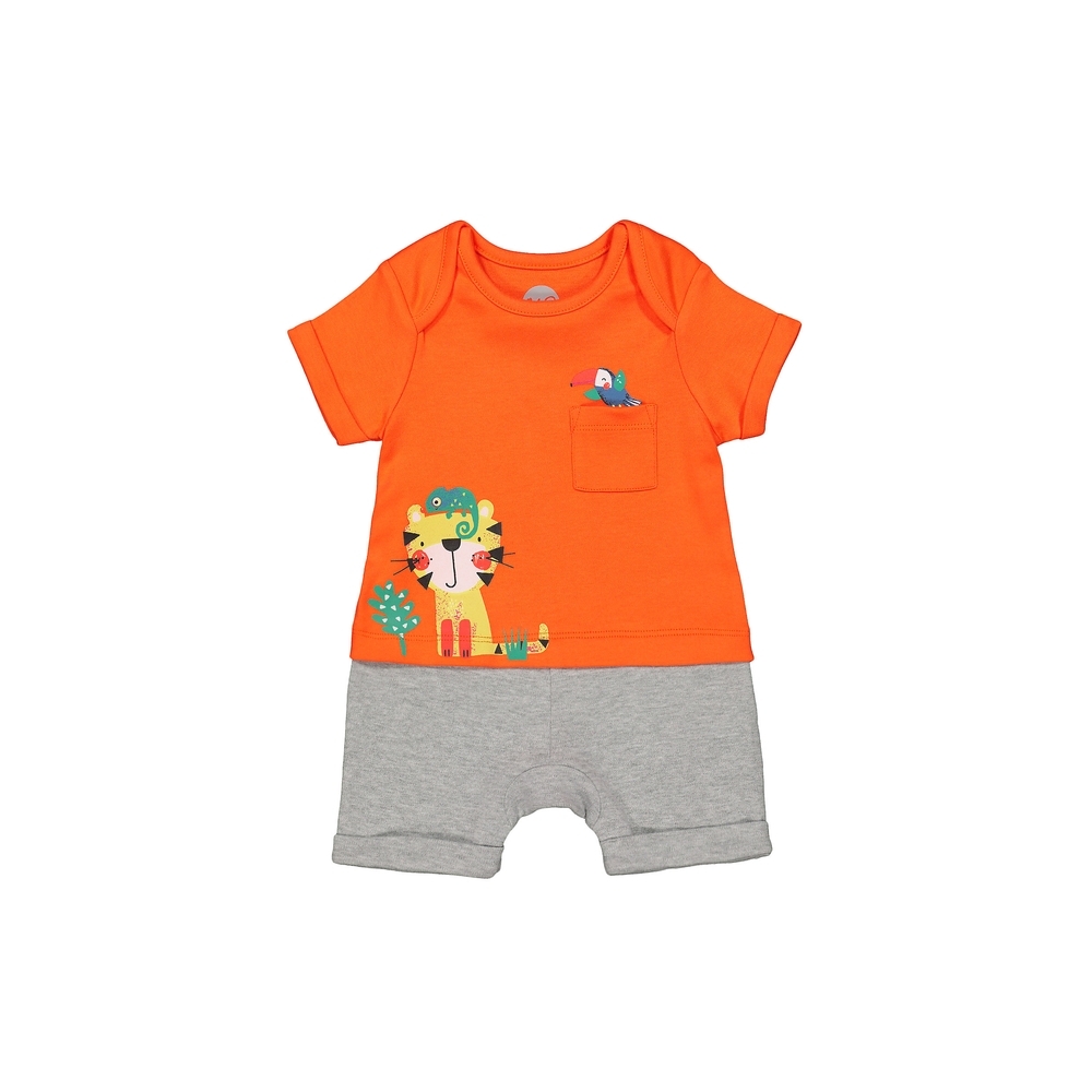 

Boys Half Sleeves Mock Romper Tiger Print - Orange Grey