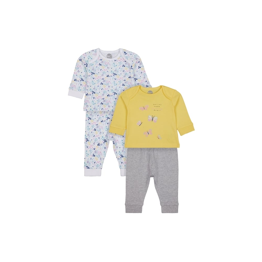 

Girls Full Sleeves Pyjamas Floral And Butterfly Print - Pack Of 2 - Yellow White