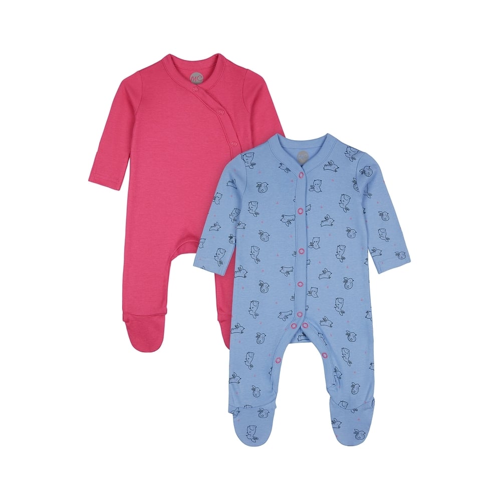 

Girls Full Sleeves Romper Bunny Print - Pack Of 2 - Pink Blue