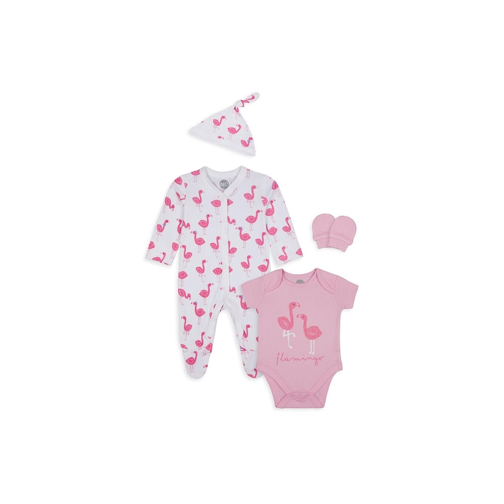 

Girls 4 Piece Set Flamingo Print - Pink White