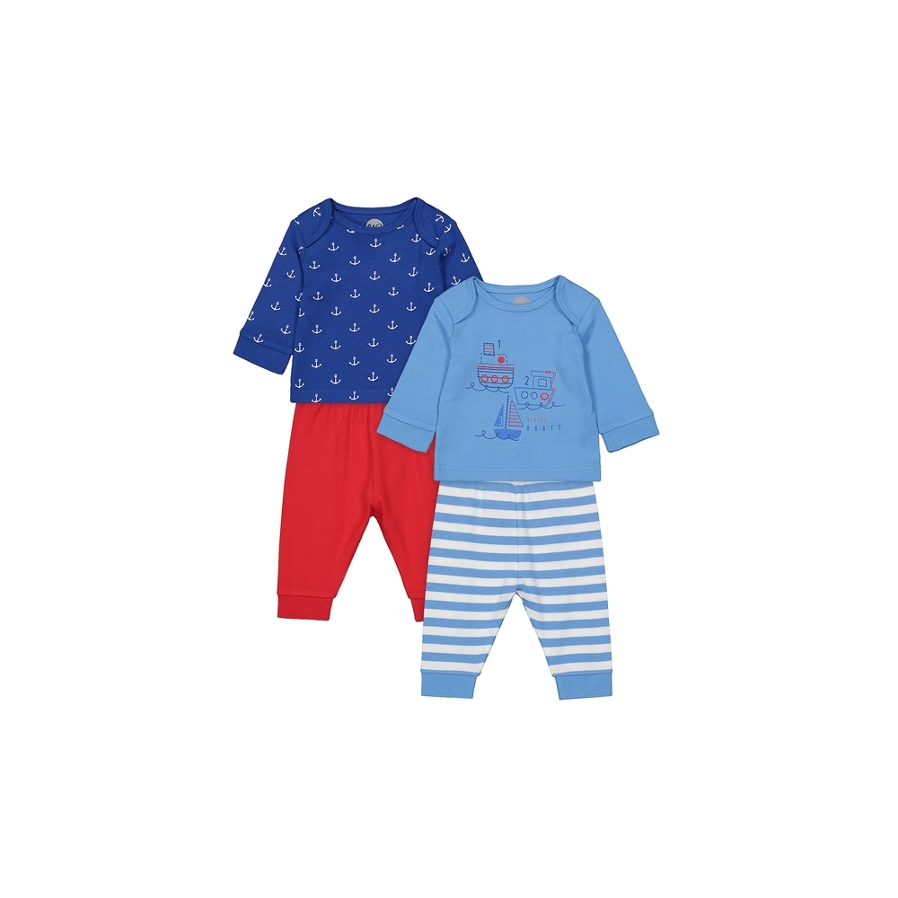 

Boys Full Sleeves Pyjamas Anchor And Boat Print - Pack Of 2 - Blue Red