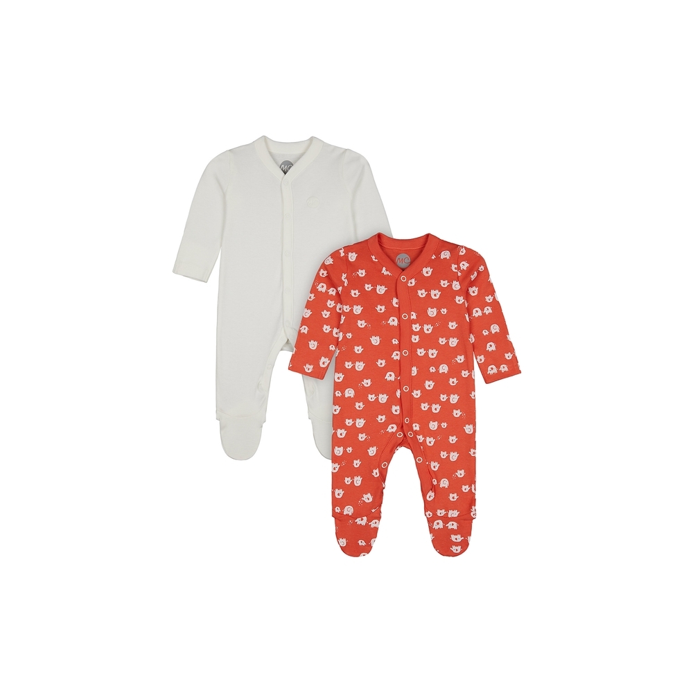 

Unisex Full Sleeves Romper Elephant Print - Pack Of 2 - Orange Cream