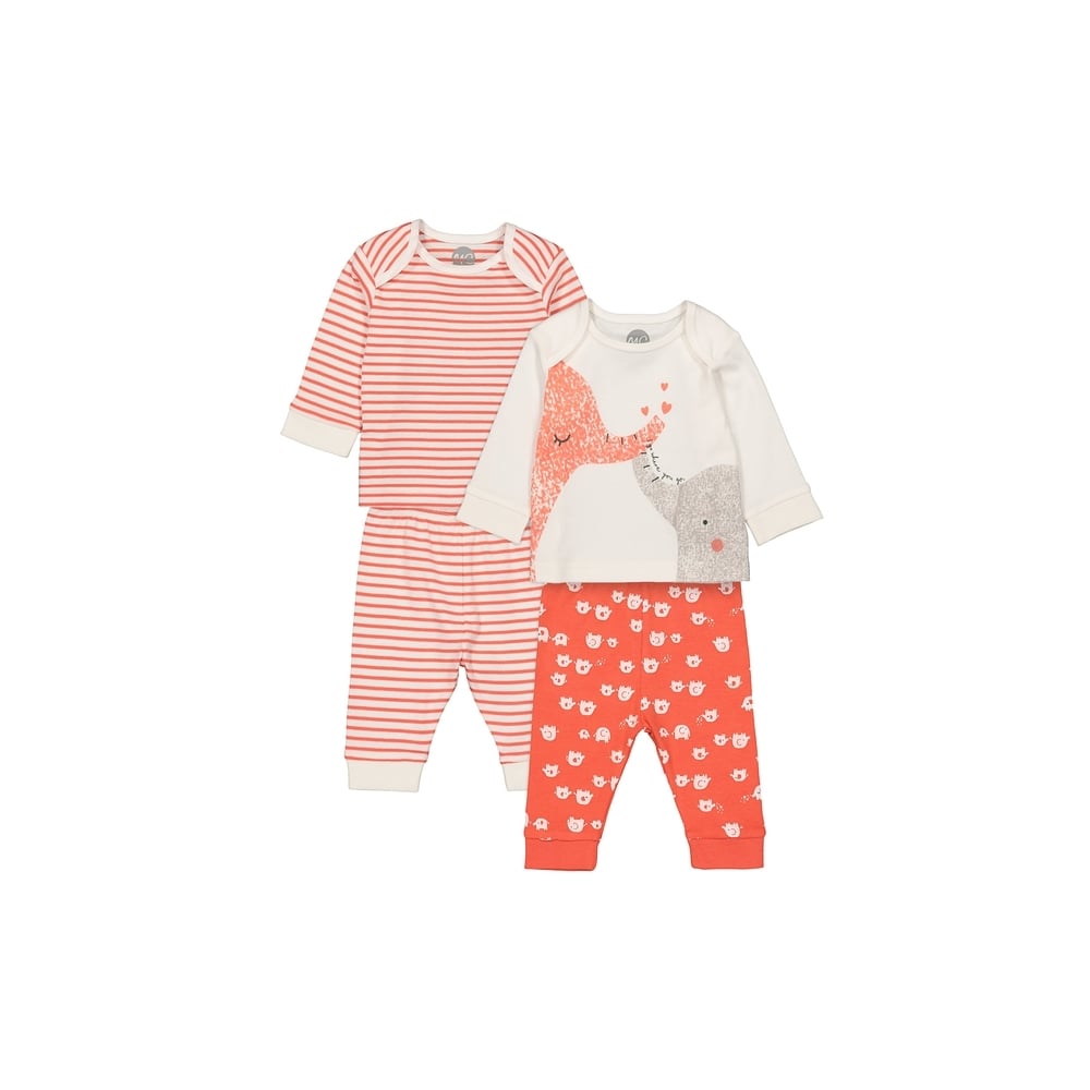 

Unisex Full Sleeves Pyjamas Stripes And Elephant Print - Pack Of 2 - Orange White