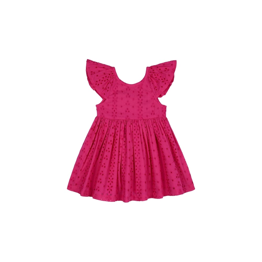 

Girls Half Sleeves Dress Schiffli Frill Details - Pink