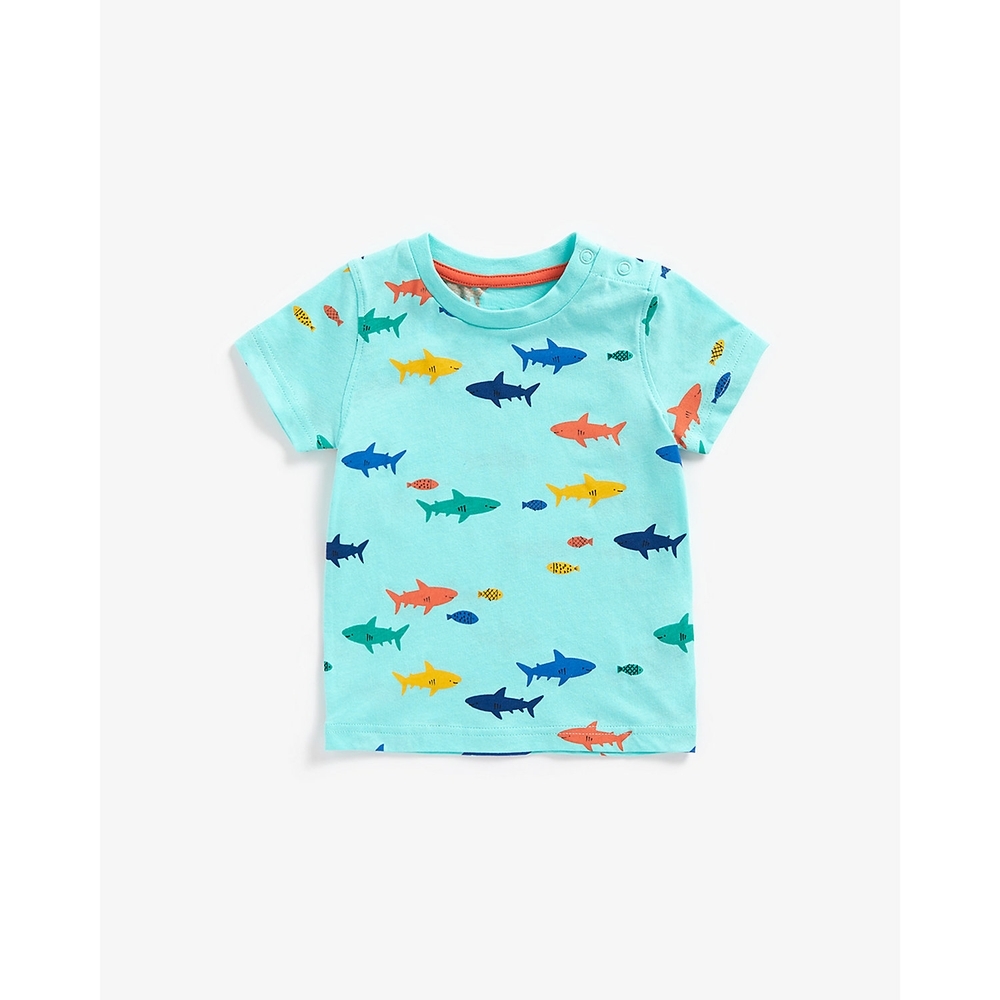 

Boys Half Sleeves T-Shirt All Over Shark Print-Blue