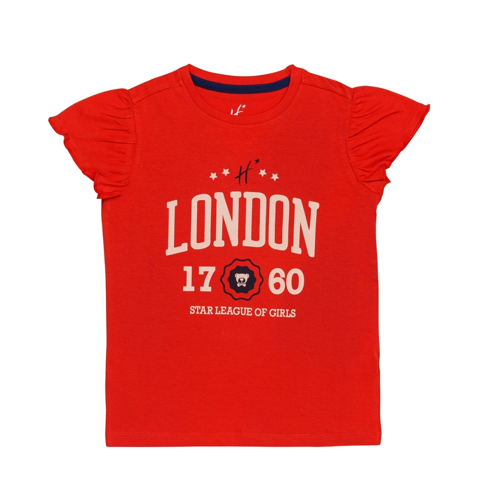

H by Hamleys Girls Short Sleeves Top Heritage Chest Print-Red