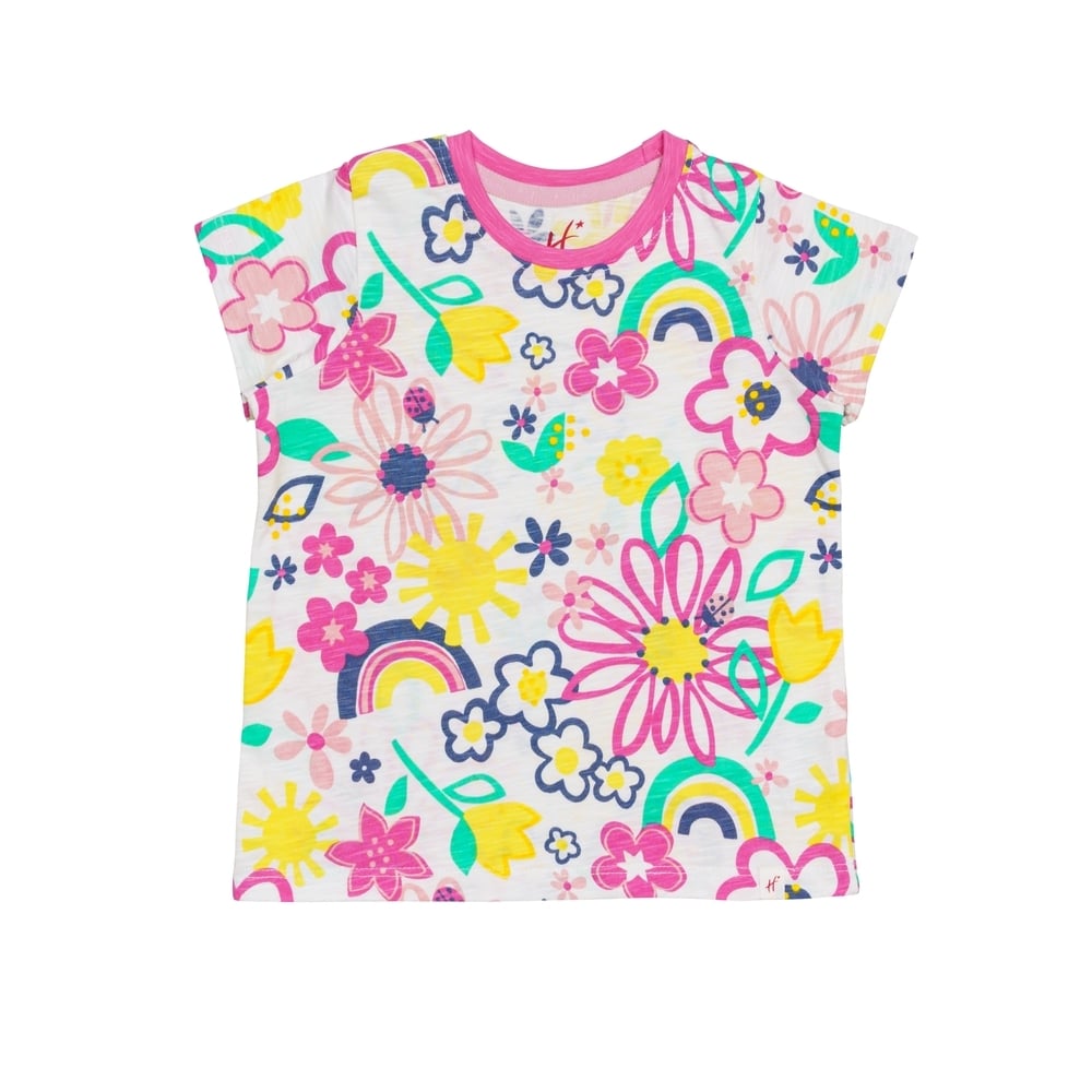 

H by Hamleys Girls Short Sleeves Top Floral Print-White Multi